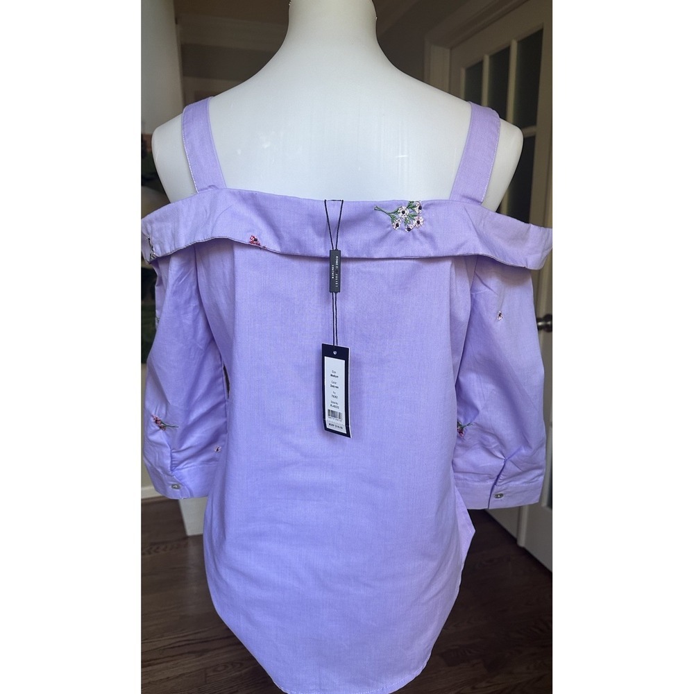 NWT! Romeo & Juliet Couture Lavender Cold-Shoulder Embroidered Button-Front Top - Picture 3 of 6